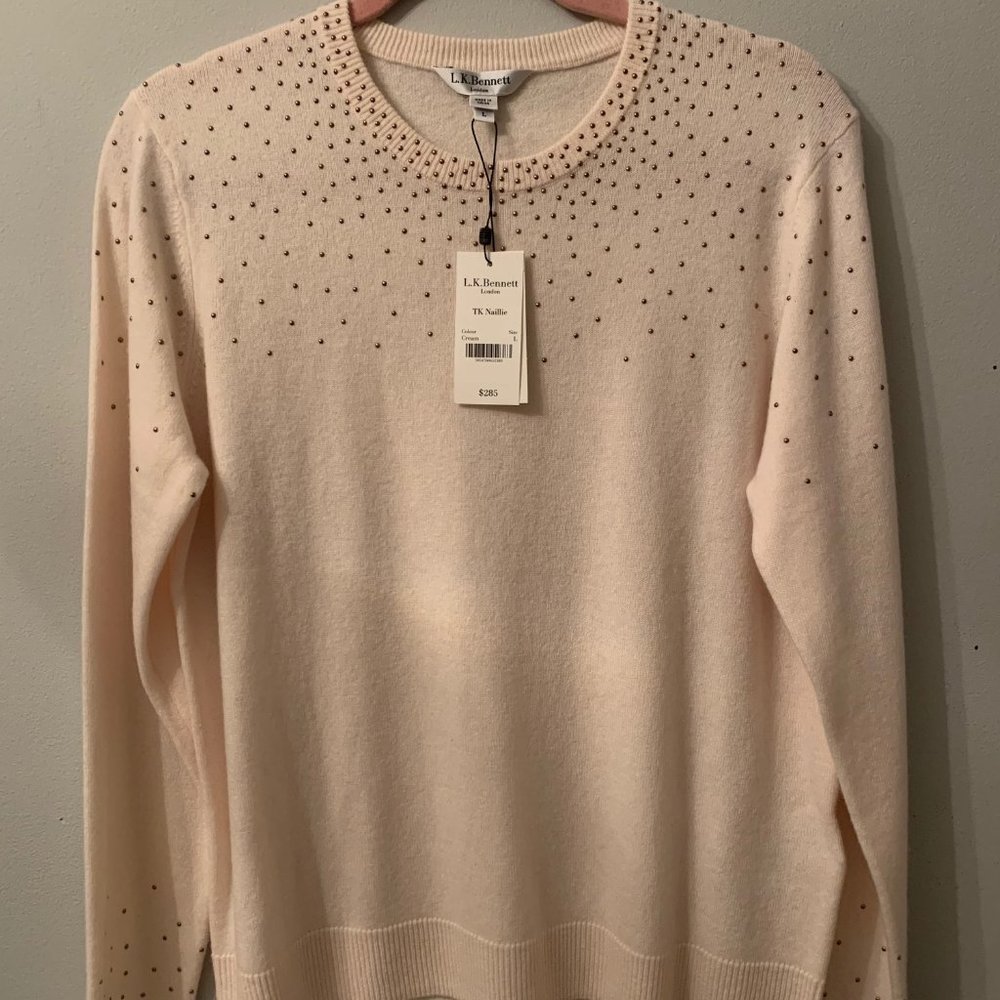 L.K. Bennett Cream Studded Wool / Cashmere Sweater